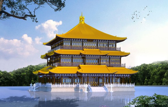 杭州寺院建筑布局平面图设计，僧团生活区与信众活动区分离