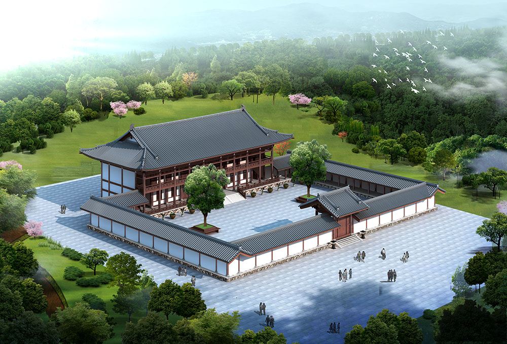 杭州寺院设计效果图展示，从草图到成品的效果演变过程