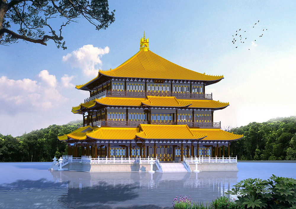 杭州寺院建筑布局平面图设计，僧团生活区与信众活动区分离