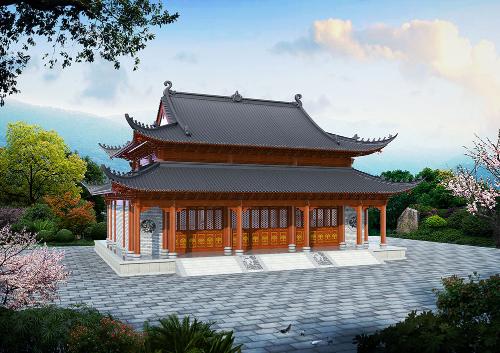 杭州寺院建筑工程案例，钢筋混凝土结构与木结构的混合应用