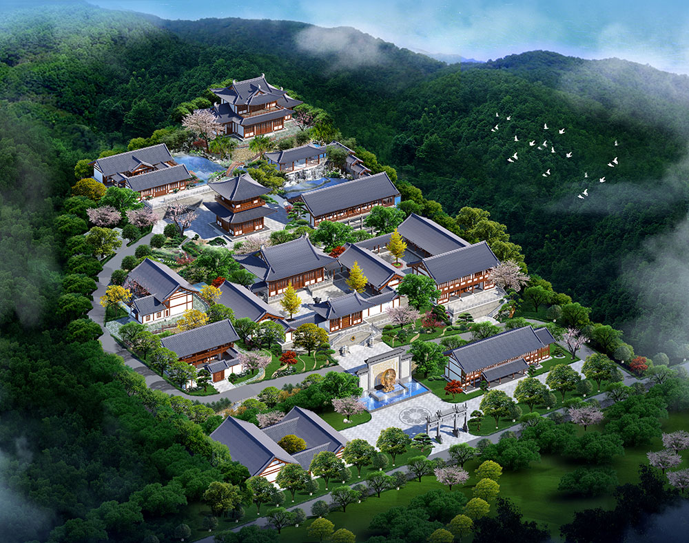 杭州古建筑寺庙设计效果图案例库，涵盖各类宗教建筑
