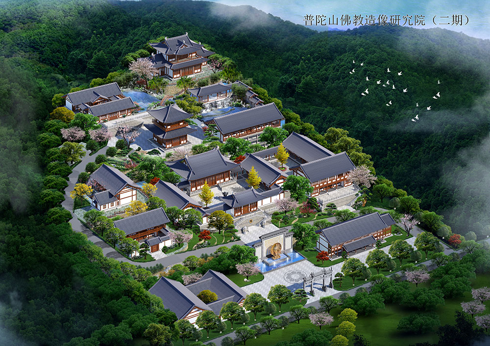 杭州寺院建筑布局平面图设计，僧团生活区与信众活动区分离